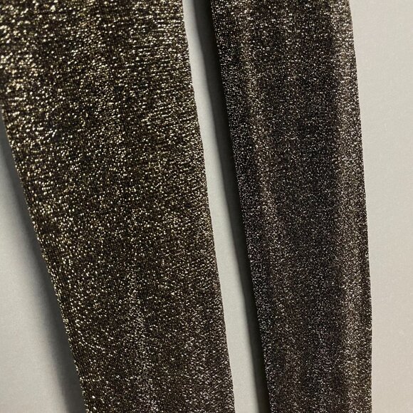 Express Tights Glitter Black Gold Women Sz Medium Large New Years Eve Christmas - Picture 7 of 11